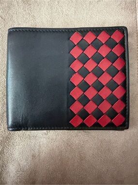 BOTTEGA VENETA Intrecciato Black & Red Bifold Wallet, Quiet Luxury, Like New!
